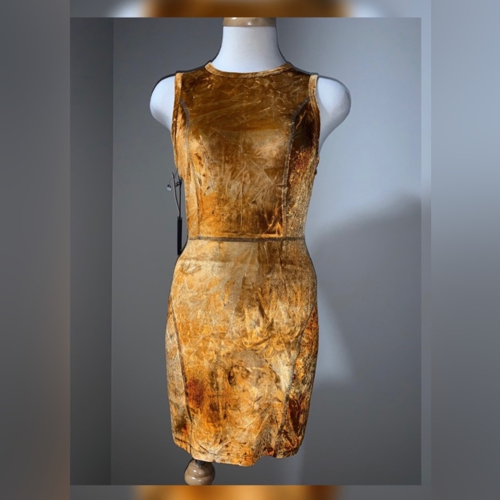 Burnt orange crushed velvet mini dress